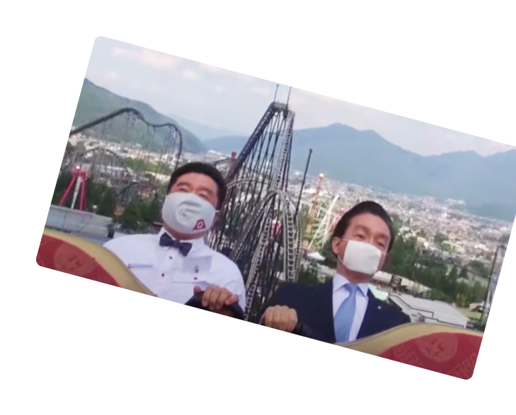 Photo of two park executives from Fuji-Q Highland amusement park outside of Tokyo
